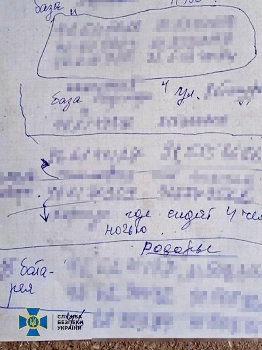 A handwitten note, with several parts blurred on it