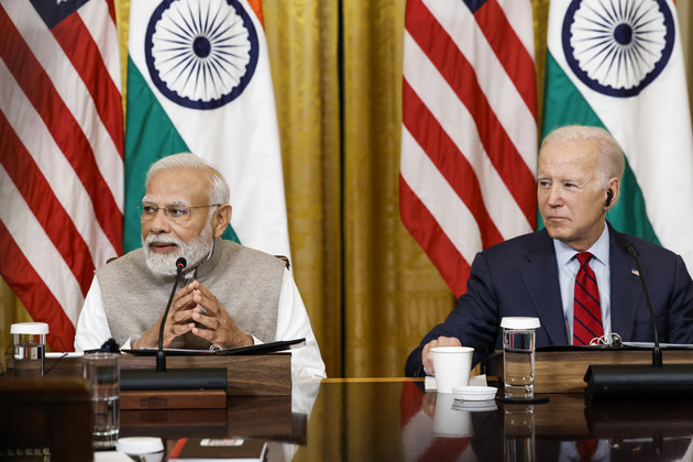  Indian Prime Minister Narendra Modi speaks during a roundtable alongside President Joe Biden.