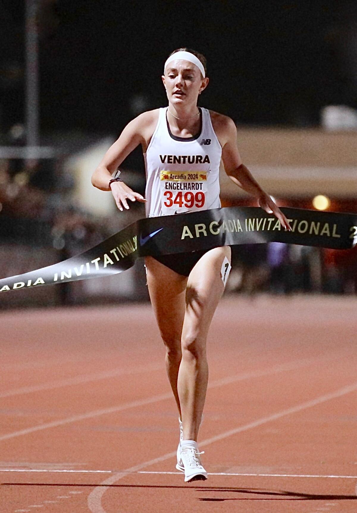 Ventura's Sadie Englehardt wins the girls' mile at the Arcadia Invitational on April 6, 2024.
