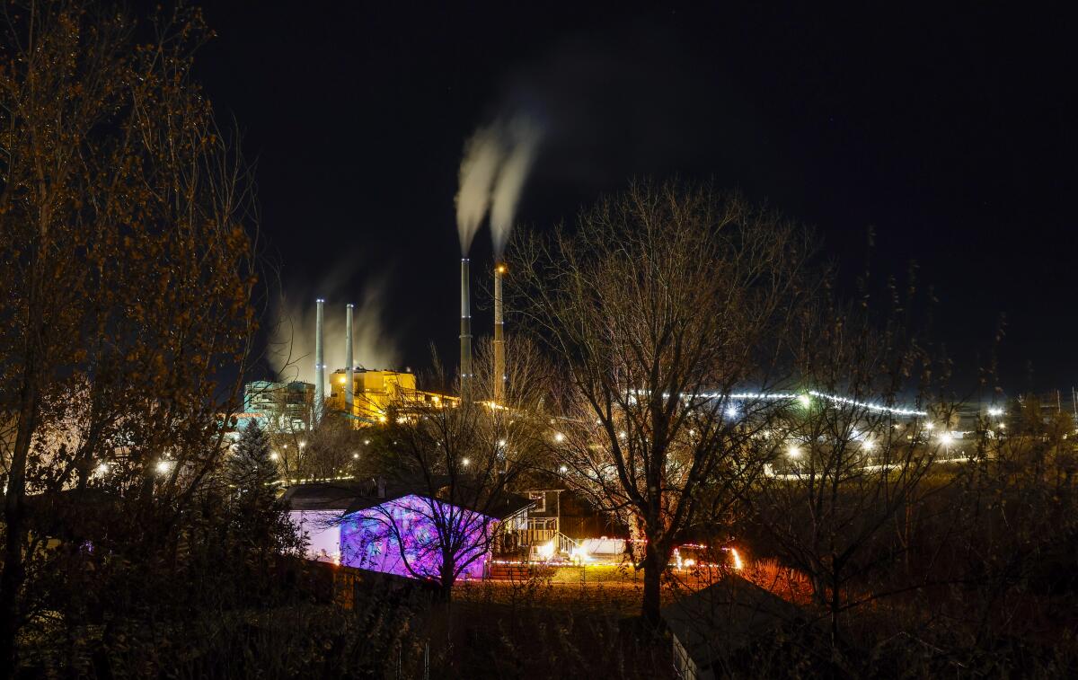 The Colstrip coal plant lights up the night, generating power mostly for Oregon and Washington.