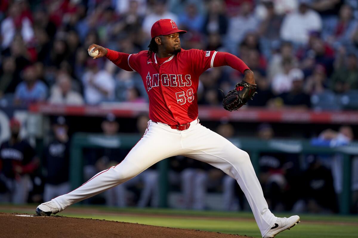 Angels starting pitcher Jose Soriano delivers against the Minnesota Twins in the first inning.