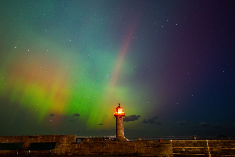Whitby Harbour was also lit up by beautiful hues