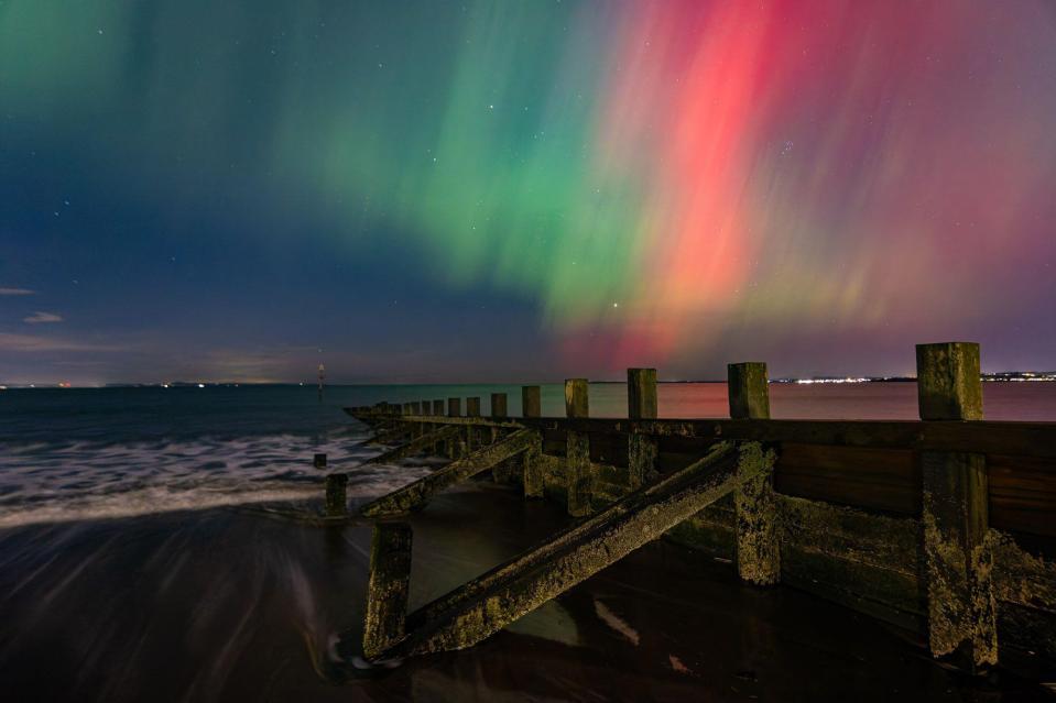 The Northern Lights visible on the beach at Portobello near Edinburgh