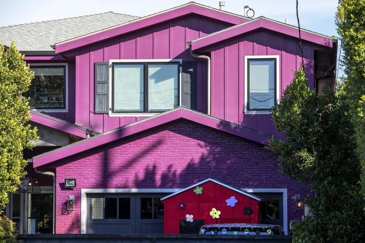 A two-story purple house in Los Angeles.