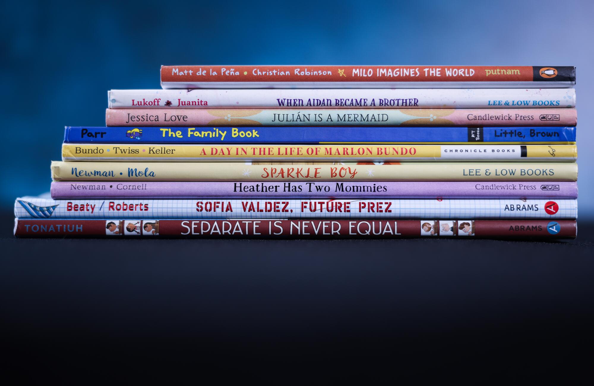 A stack of children's books that are banned