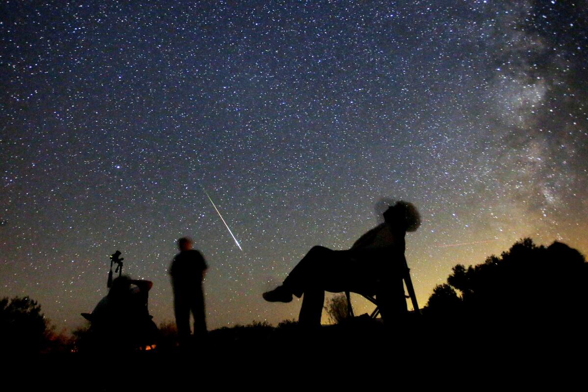 Stargazers on a tour with California Overland Desert look into the starry sky above Anza-Borrego Desert State Park.