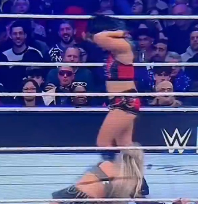 Screenshot of a wrestling match.