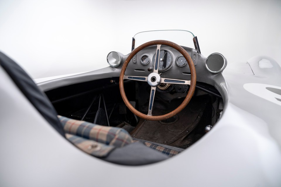 Interior view of a Mercedes W 196 R race car.