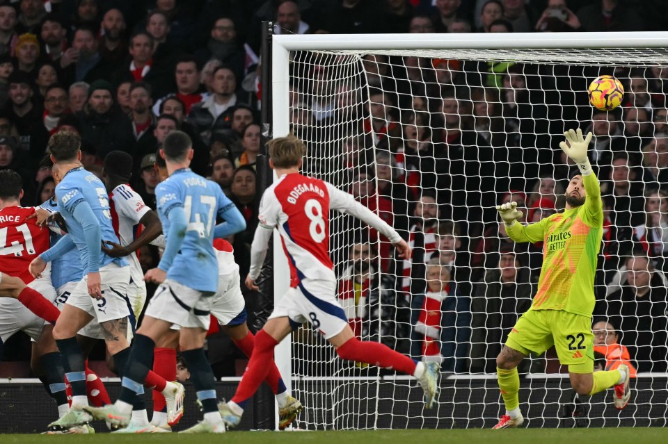 Arsenal's goalkeeper making a save.