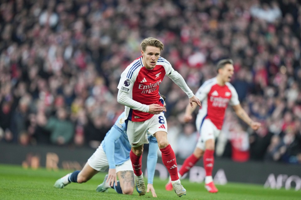 Arsenal's Martin Odegaard celebrating a goal.