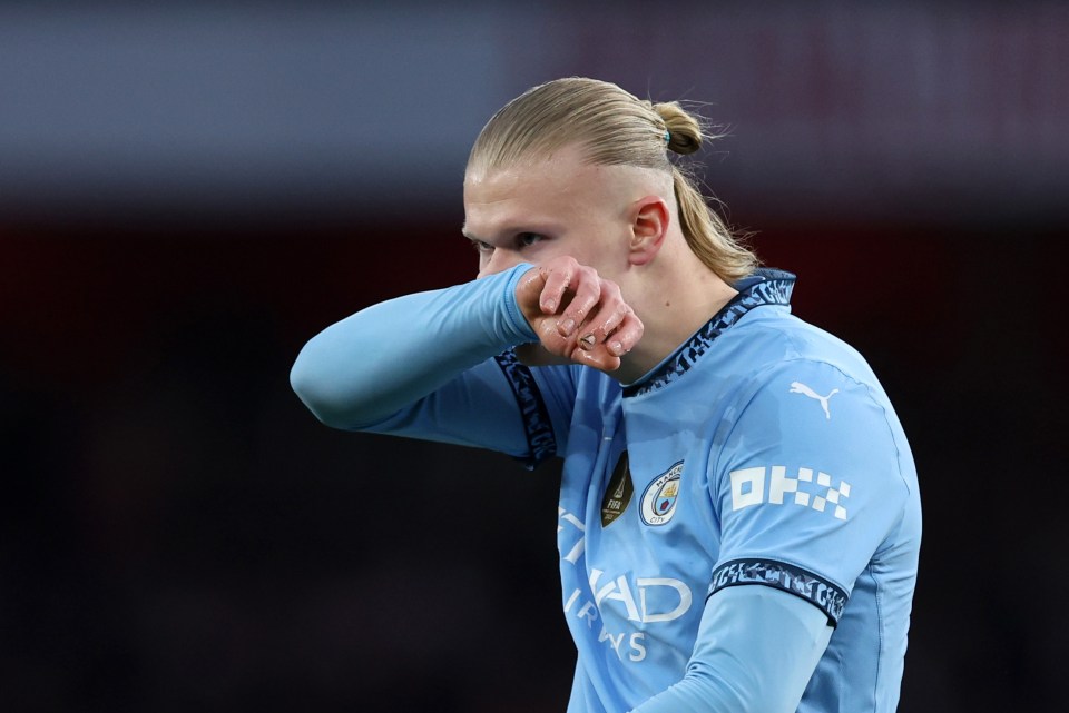 Erling Haaland of Manchester City reacting during a game.