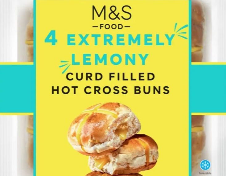 Package of four extremely lemony curd-filled hot cross buns.