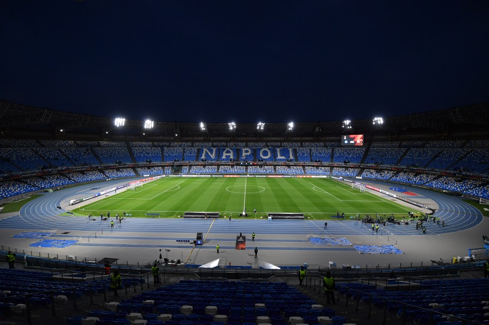 Empty stadium before a soccer match.