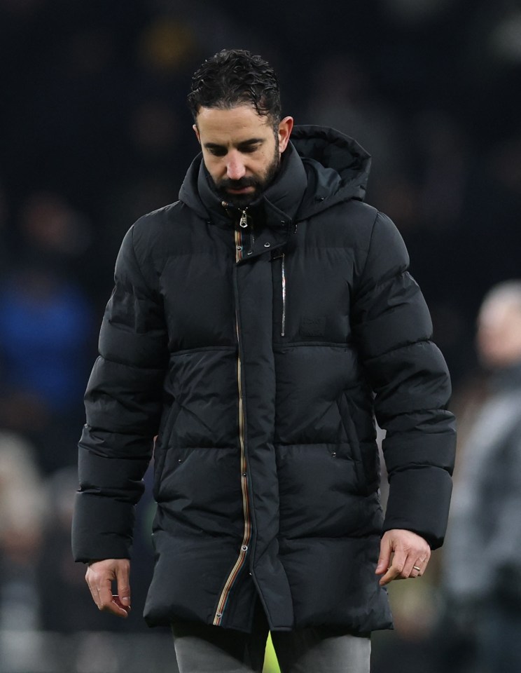 Ruben Amorim looking dejected after a soccer match.