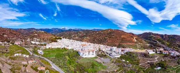 Torrox skyline, whitewashed village skyline in Malaga Costa del Sol in Andalusia of Spain