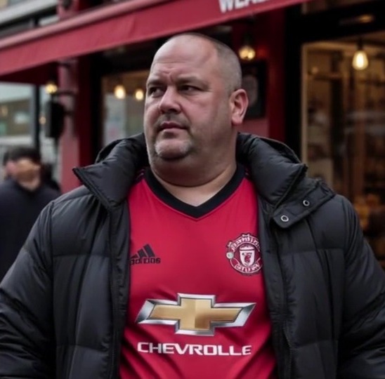 Manchester United fan wearing a team jersey.