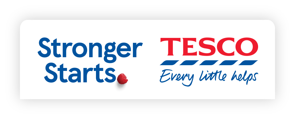 A sign that says Stronger Starts and Tesco Every Little Helps