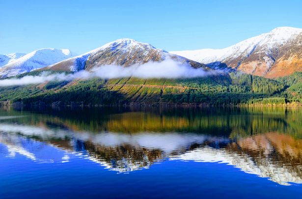 Scenic view of lake and mountains against clear blue sky,Loch Lochy,Spean Bridge,United Kingdom,UK