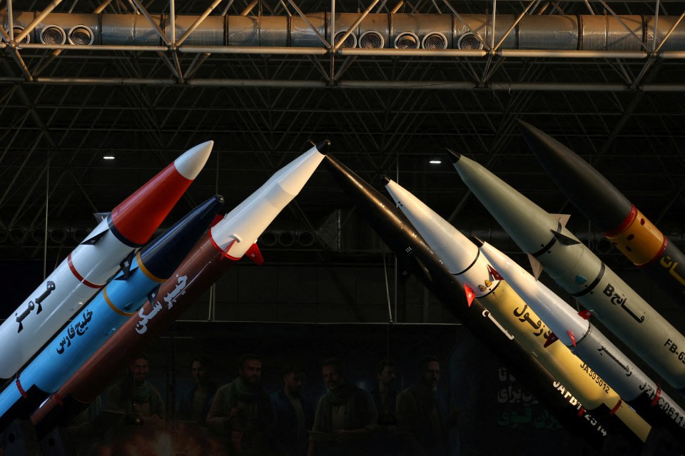 Iranian missiles on display at a museum.
