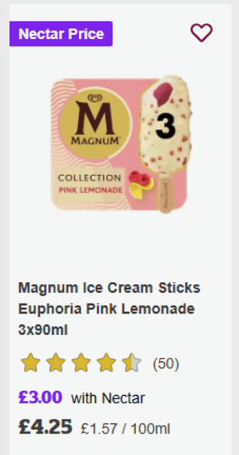 Magnum Euphoria Pink Lemonade ice cream sticks (3 pack).
