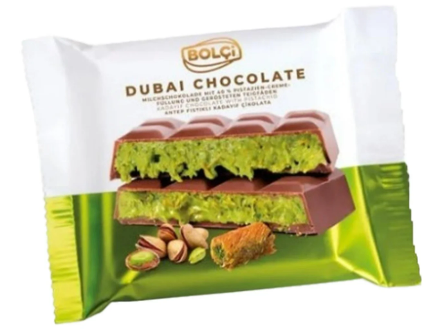 Package of Bolci Dubai Chocolate with pistachio filling.