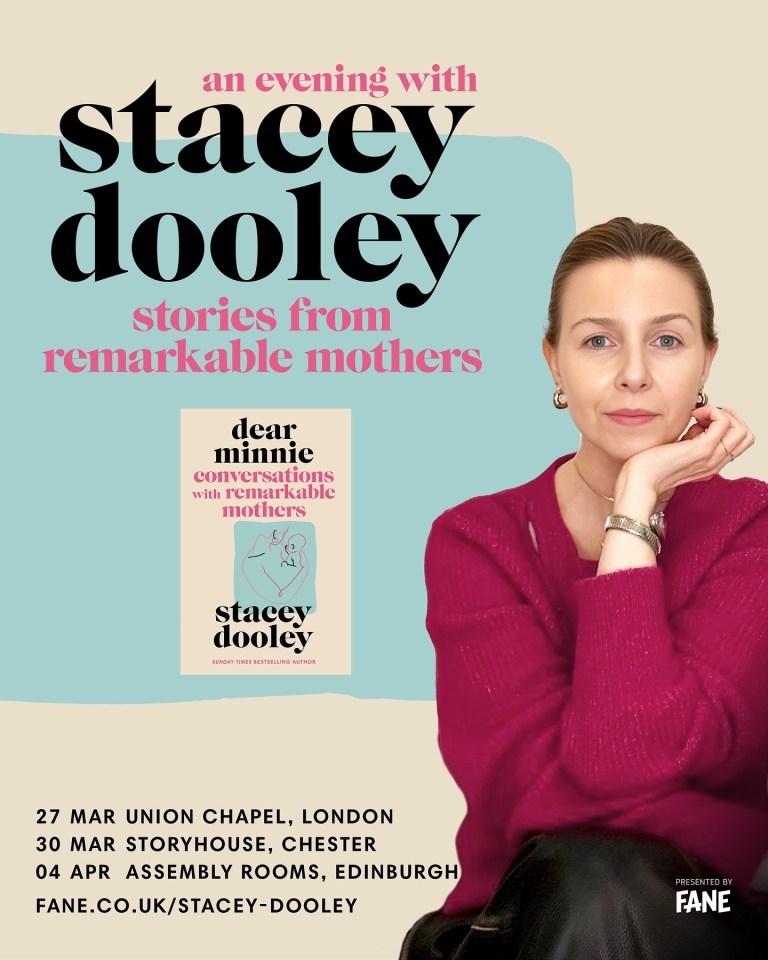 Stacey Dooley tour poster: Stories from remarkable mothers.  Ticket prices reduced by 75%.