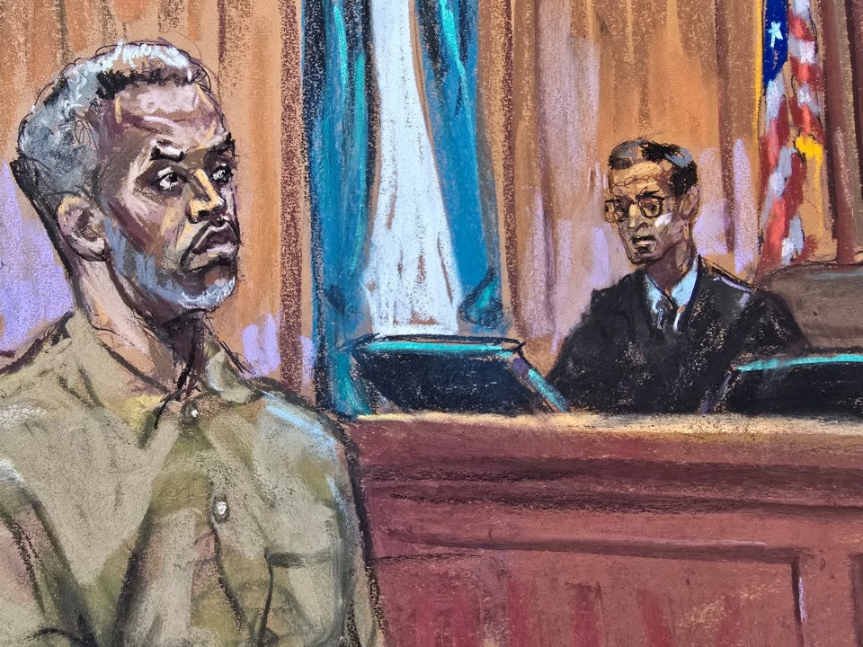 Courtroom sketch of Sean "Diddy" Combs during arraignment.