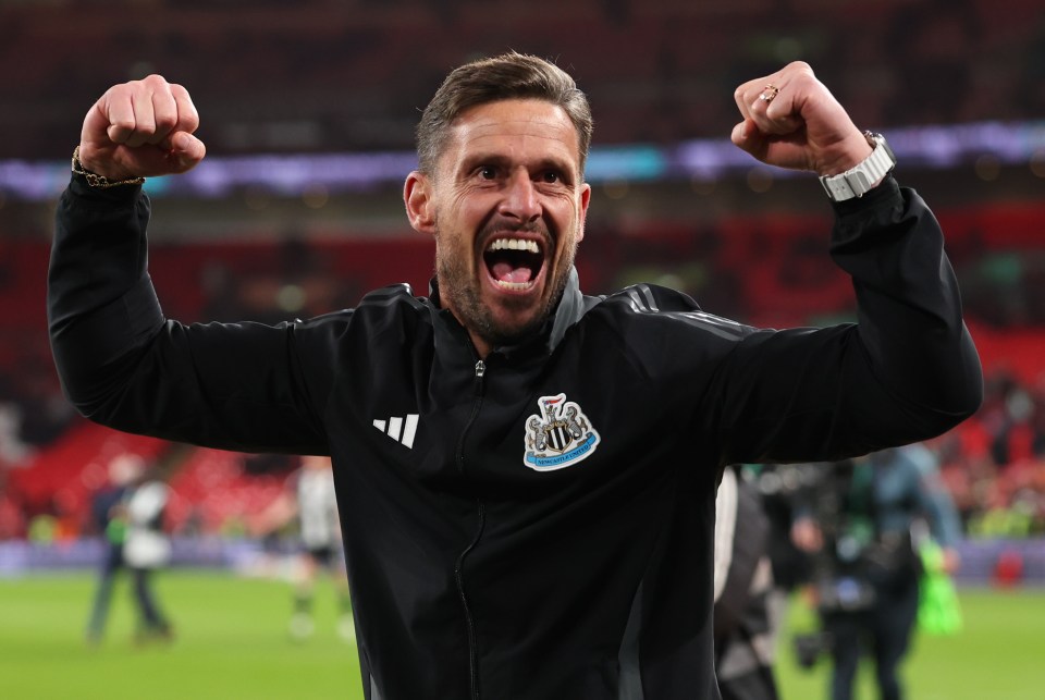 Jason Tindall, Newcastle United assistant manager, celebrating a victory.