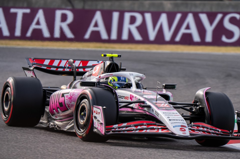 Oliver Bearman's Haas F1 car at the Suzuka International Circuit.