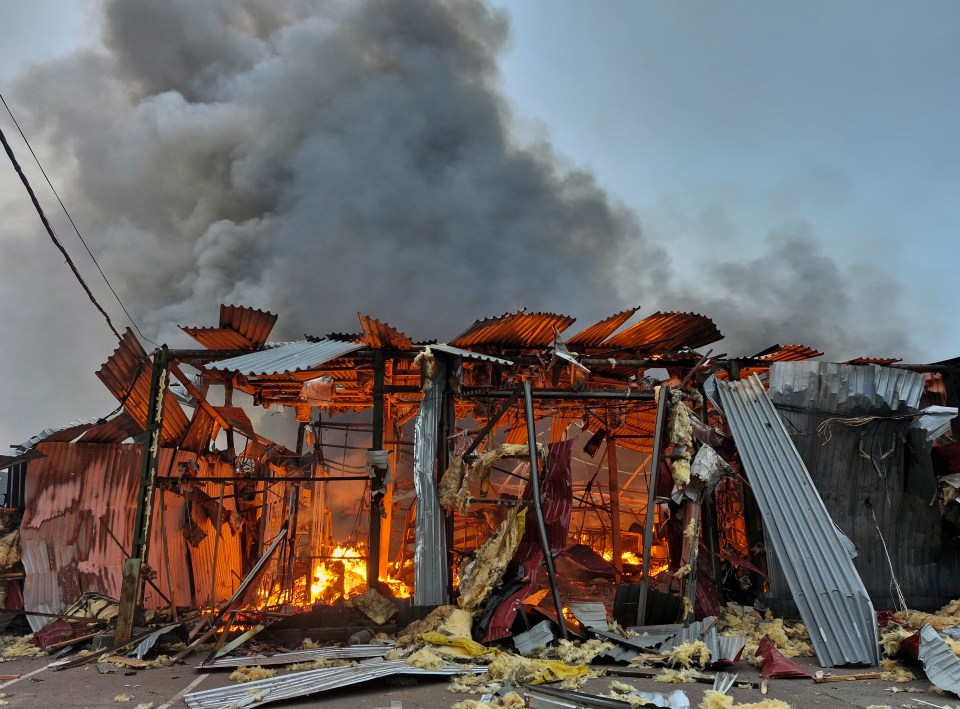 A fire-damaged building in Kyiv, Ukraine.
