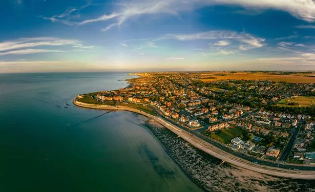 Aerial drone view of Westgate on Sea, Margate, Kent, UK