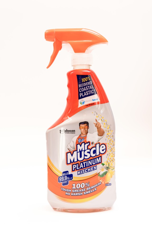 Mr. Muscle Platinum Kitchen cleaner bottle.