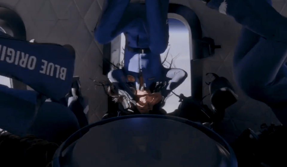 Passengers experiencing weightlessness in a Blue Origin capsule.