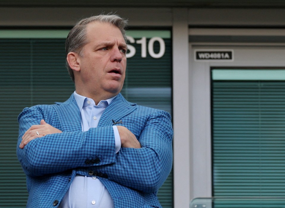 Todd Boehly, co-owner and chairman of Chelsea, with arms crossed.