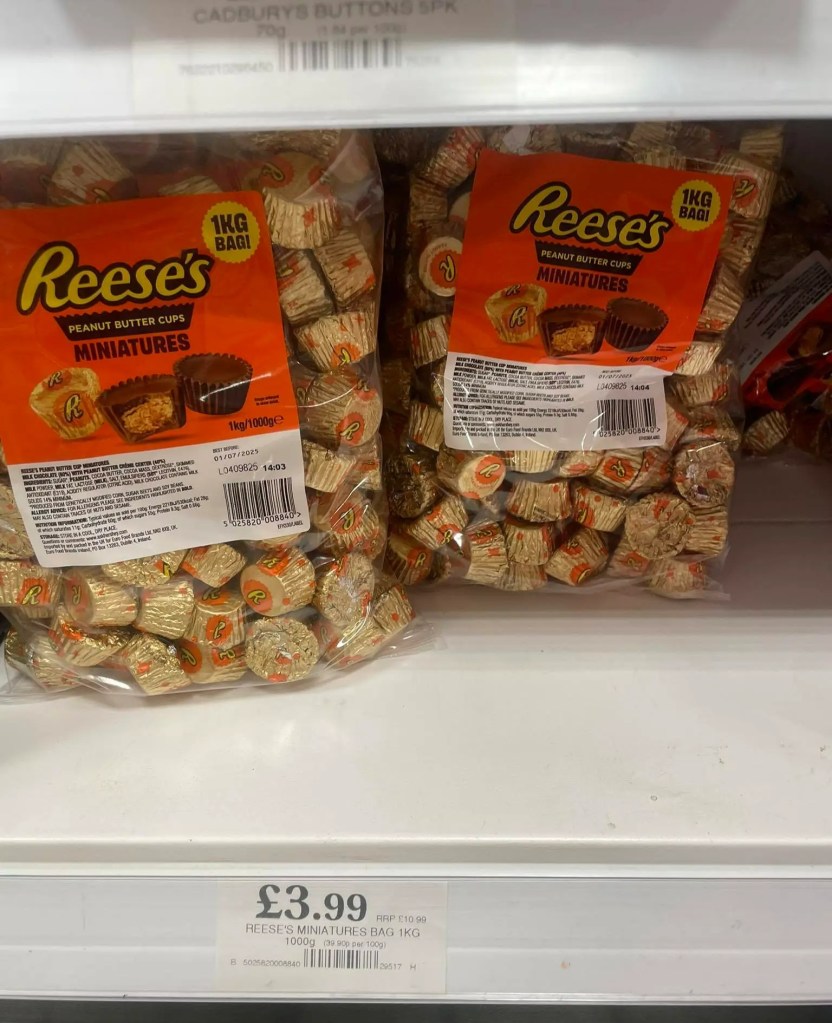 Two 1kg bags of Reese's Peanut Butter Cups Miniatures.