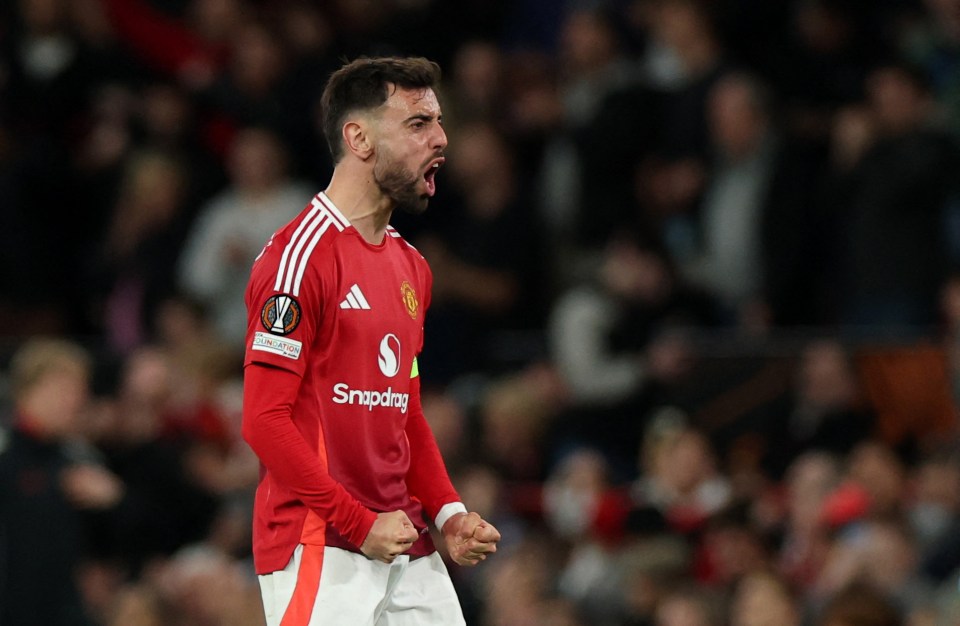Bruno Fernandes of Manchester United celebrating after a match.