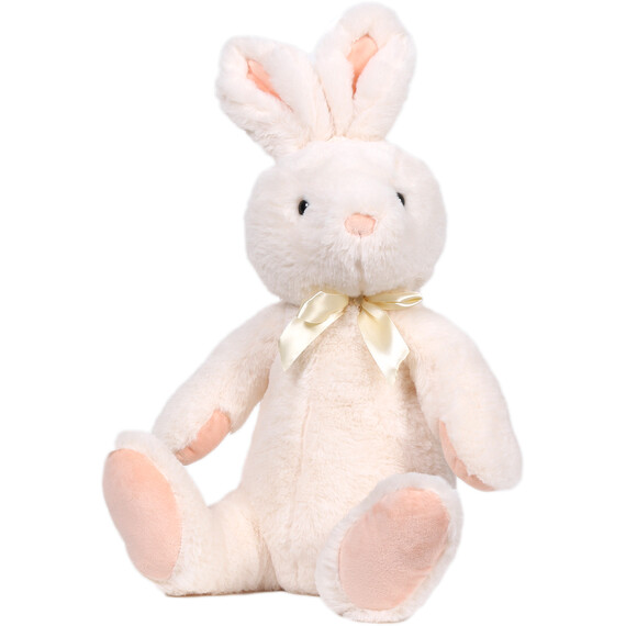 Cream-colored plush bunny rabbit with a yellow bow.