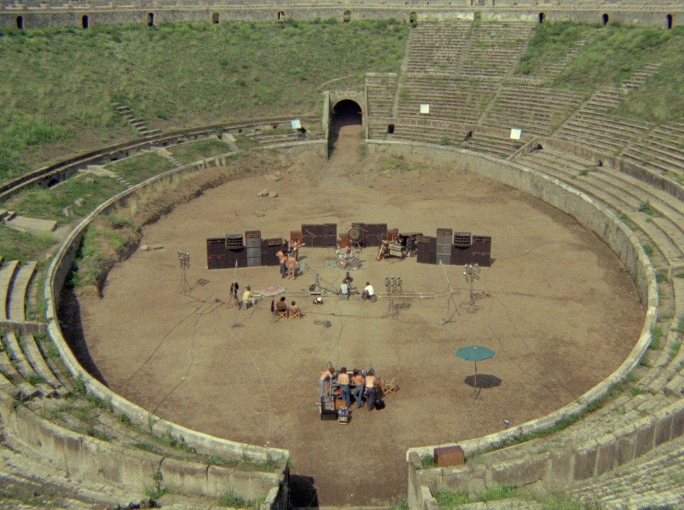 Pink Floyd performing at Pompeii.