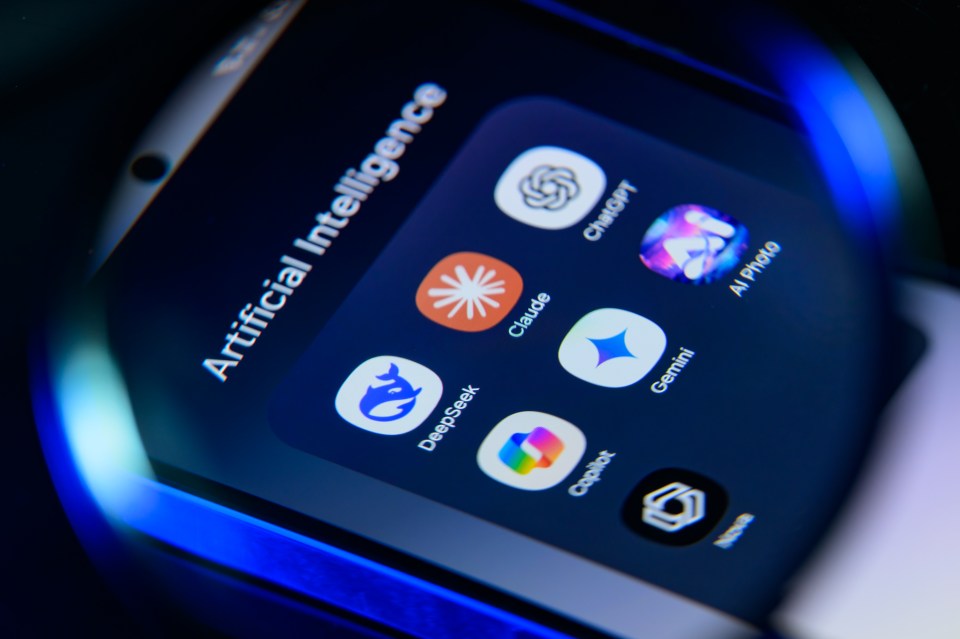 Smartphone screen displaying various AI chatbot application icons, including Claude.