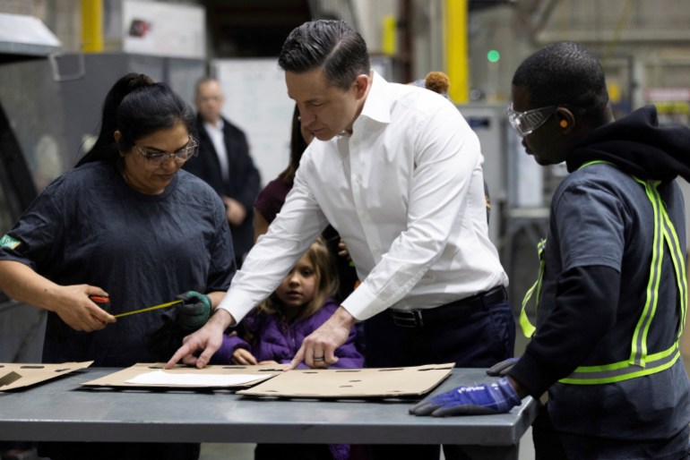 Pierre Poilievre talks to workers in Ontario