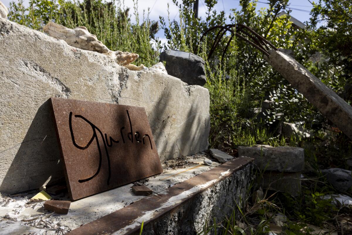 Reclaimed building material from Los Angeles County Museum of Art demolitions in a garden