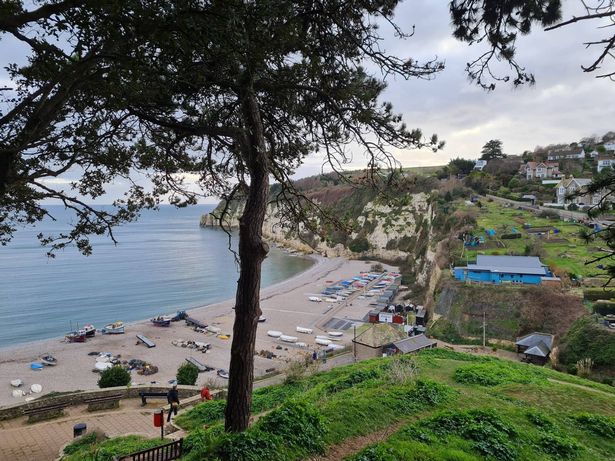 A view of the sea and seafront at Beer