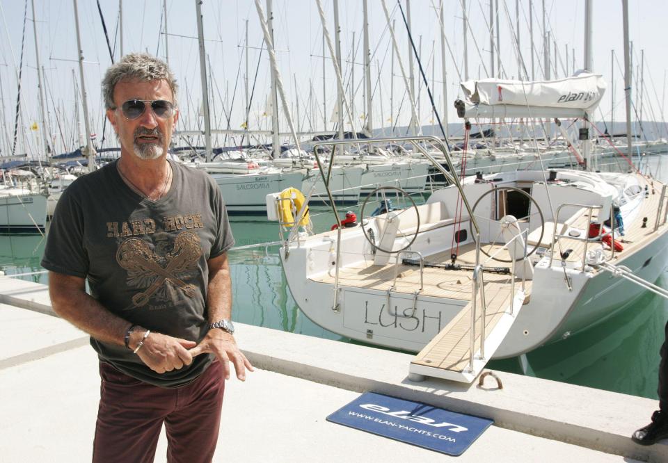 Eddie Jordan with his new boat, the Elan 450.
