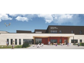 Pictured above is one of six schools to be built. The images are renderings only and are subject to change.