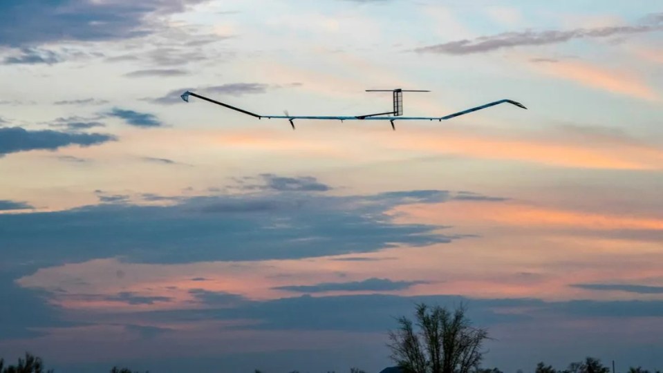 Zephyr drone in flight at sunset.