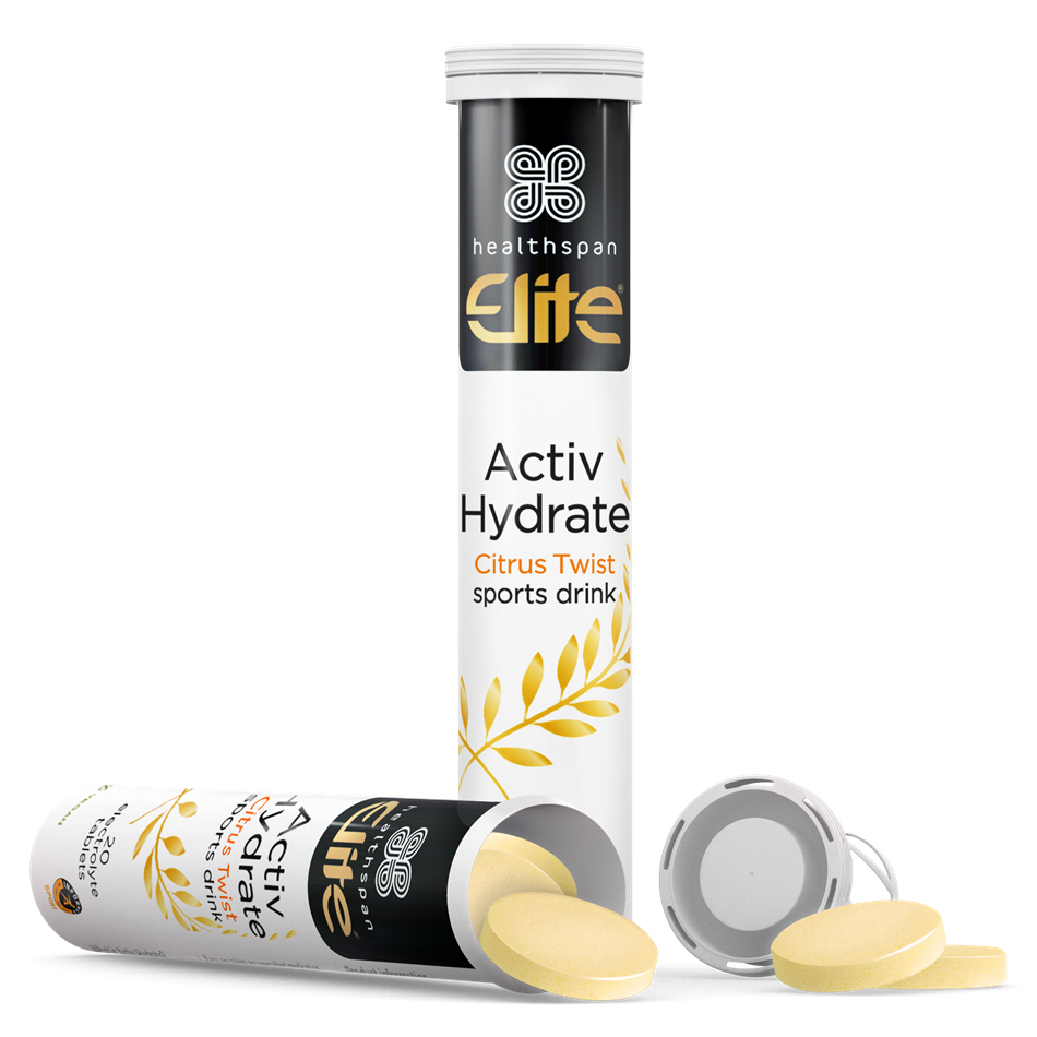 Healthspan Elite Activ Hydrate Citrus Twist sports drink tablets.