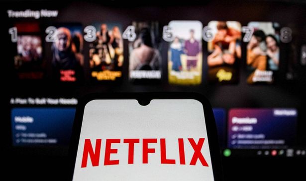 The red Netflix logo on a screen
