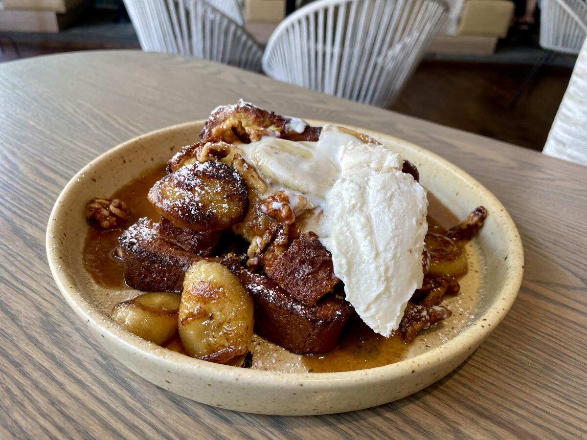 The banana and walnut French toast from Pez Coastal Kitchen in Pasadena.