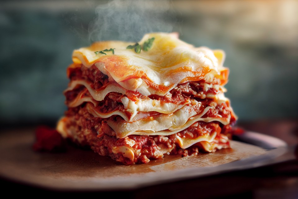 A steaming lasagna on a plate.