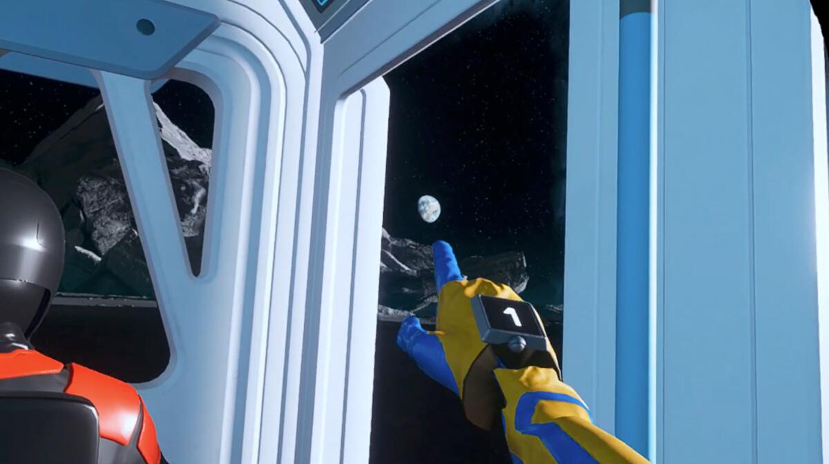 A digital space window with a view of Earth.